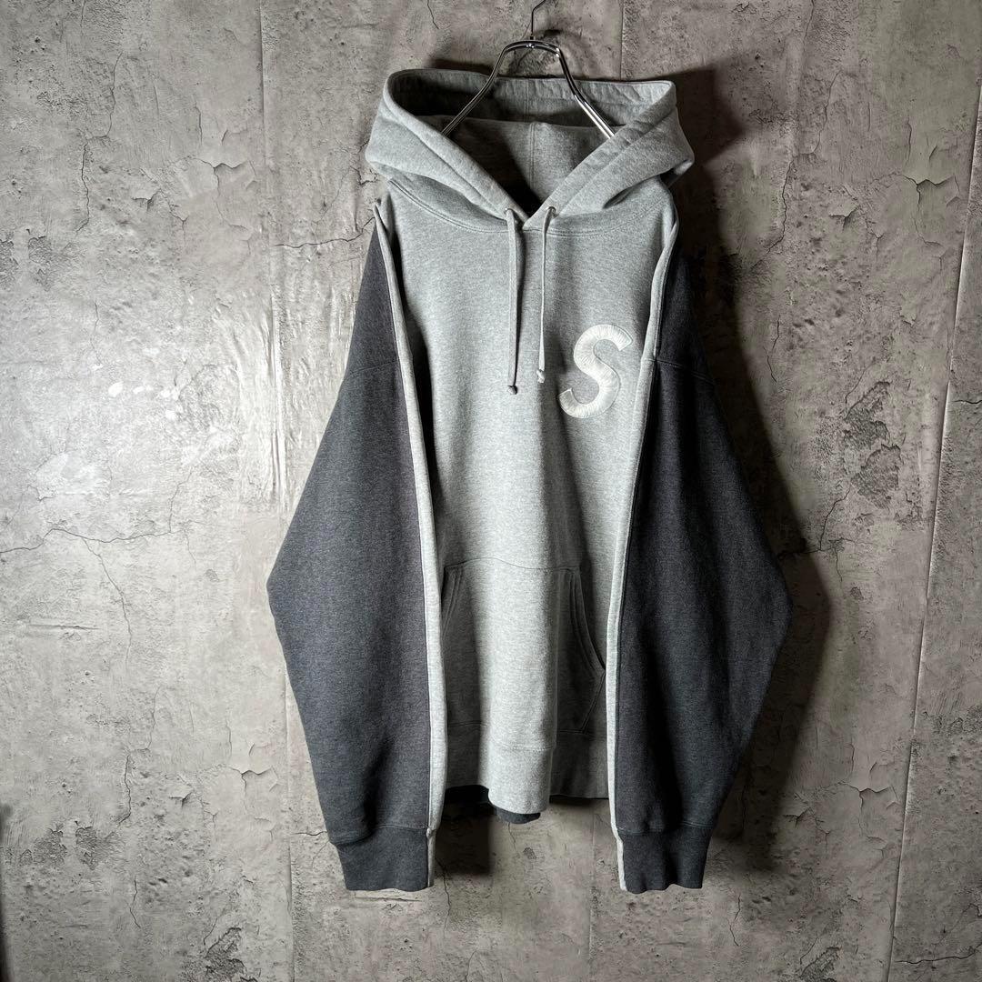 シュプリーム supreme バイカラー 刺繍Sロゴ パーカー 人気Lサイズ