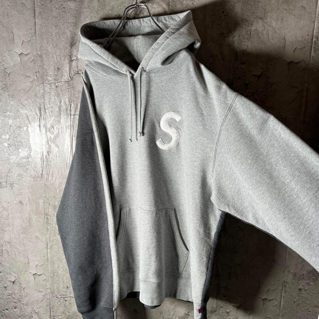 シュプリーム supreme バイカラー 刺繍Sロゴ パーカー 人気Lサイズ