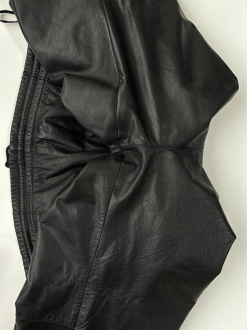 M 韓国製 80s adidasアディダス 黒 レザー トラックパンツ ジャージ