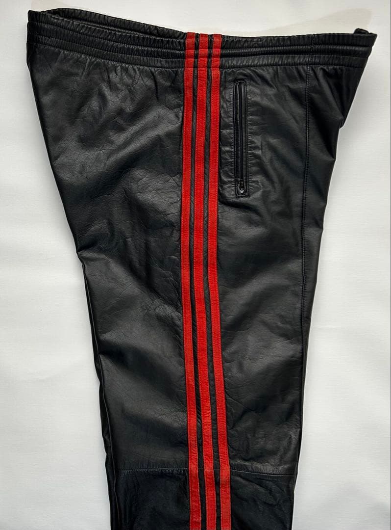 M 韓国製 80s adidasアディダス 黒 レザー トラックパンツ ジャージ