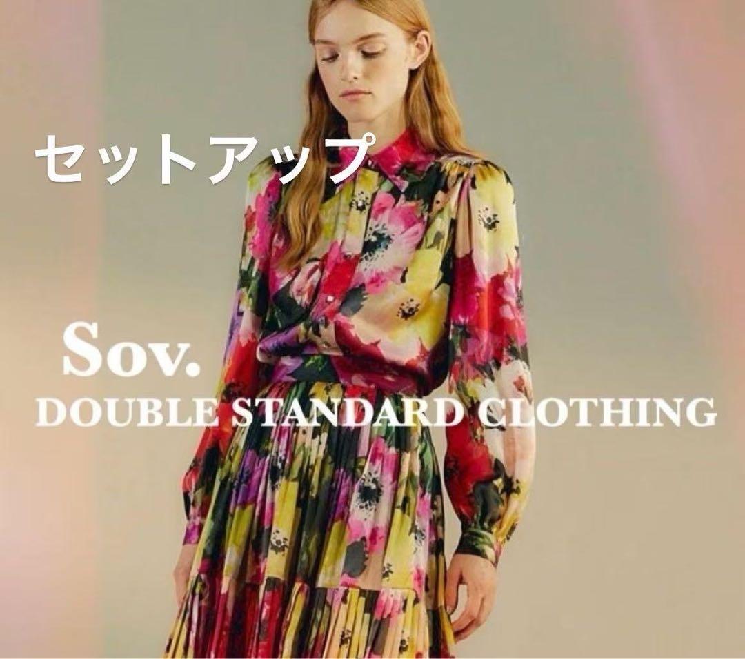 Sov. フラワープリントサテンブラウス スカート セットアップ