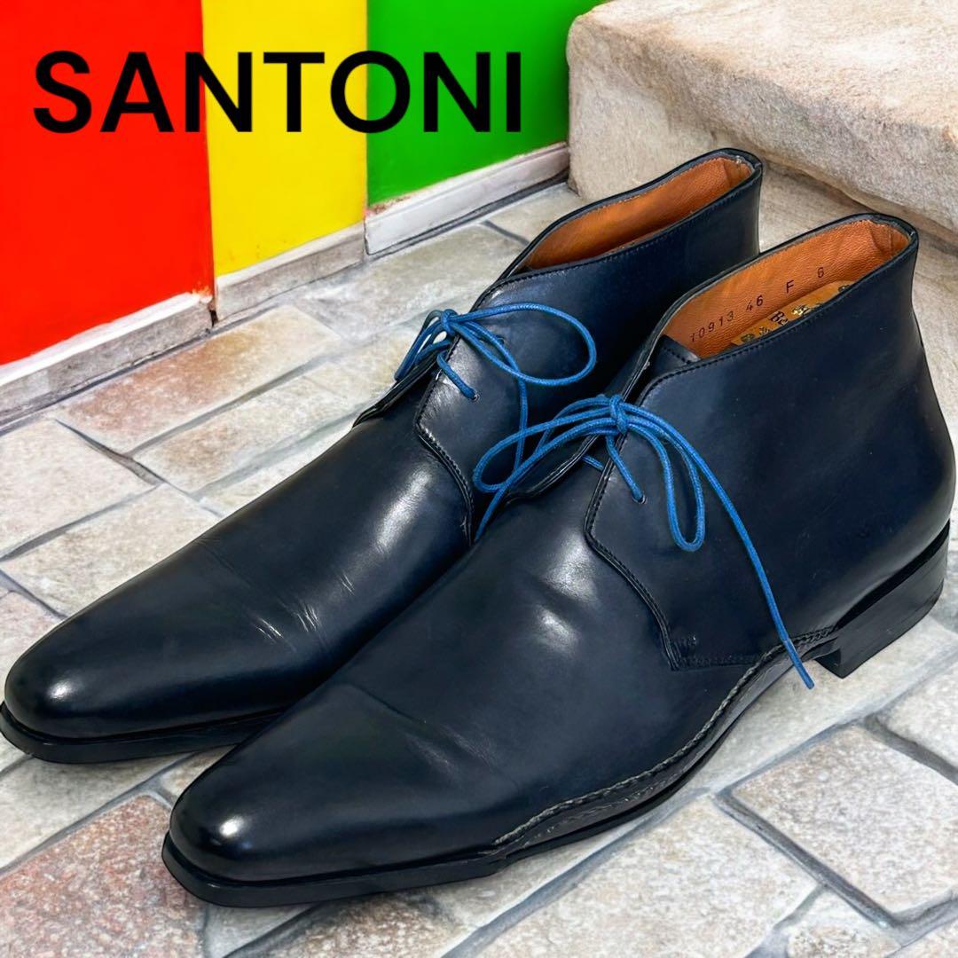 サントーニ スクエアトゥチャッカブーツネイビー イタリア製 25cm25cm Santoni