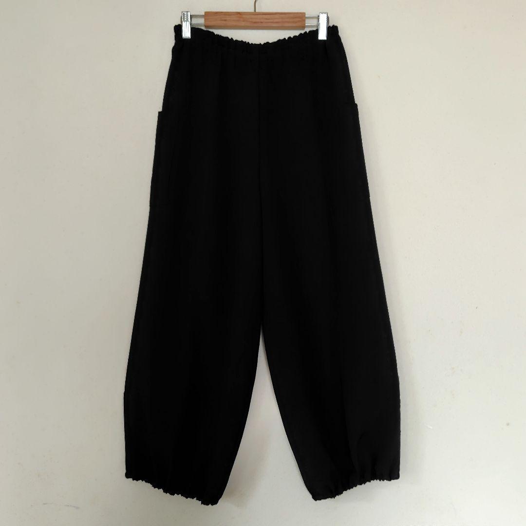着物ワイドパンツ【黒90】もんぺ ハンドメイド リメイク 地模様