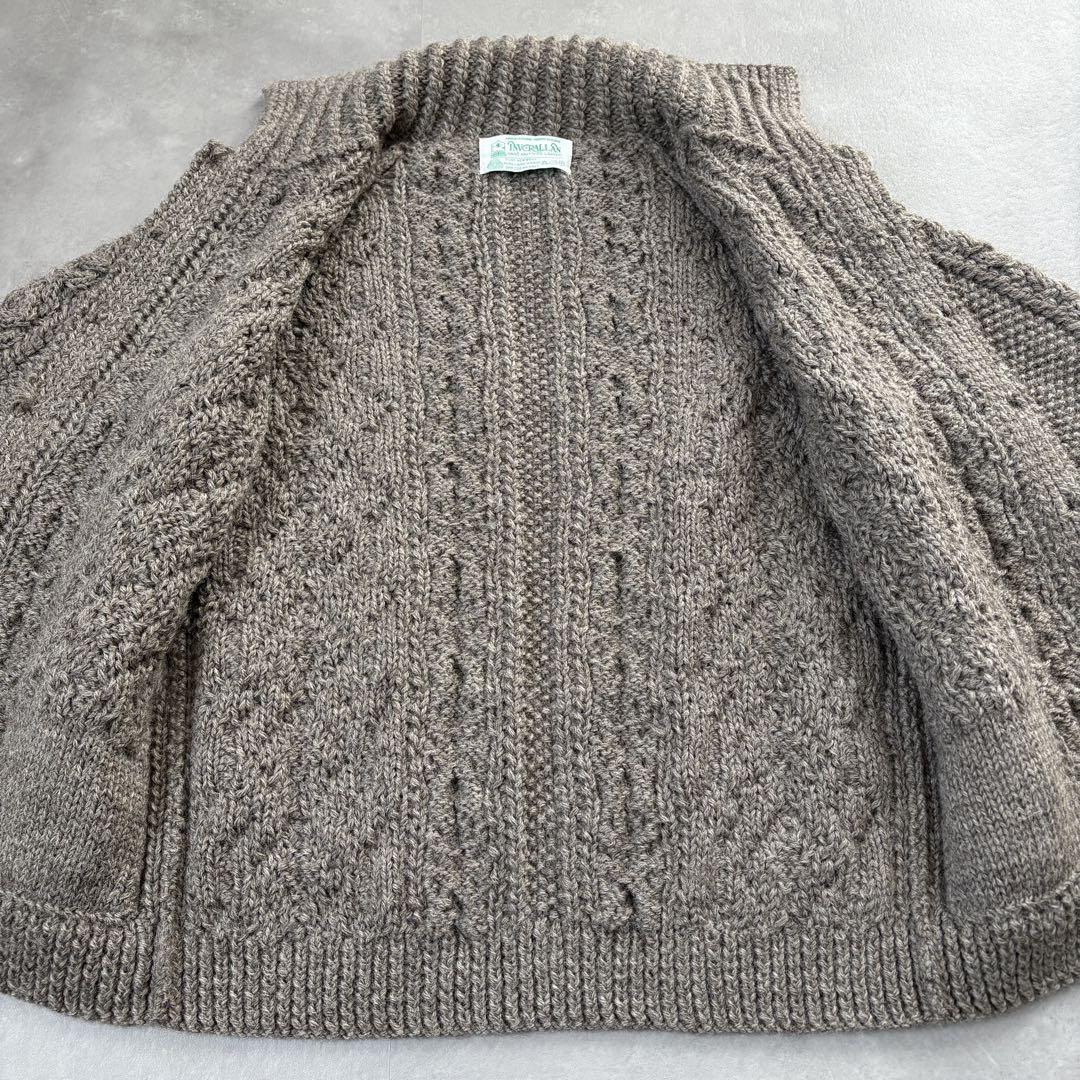 INVERALLAN 3A ランバーカーディガン アラン編み ウール グレージュ