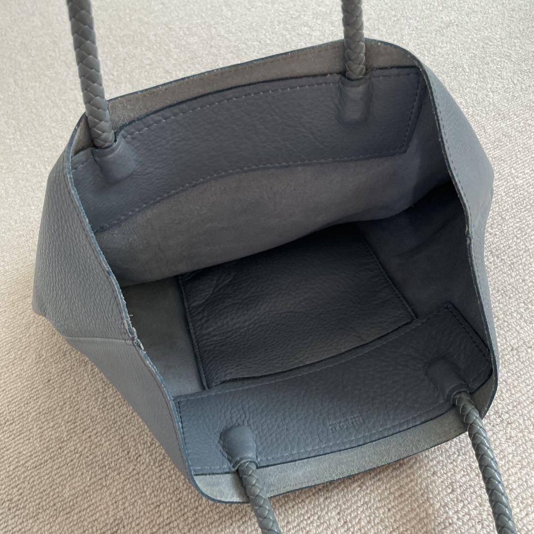 【激安通販 オンラインショップ】日用品 HIROFU 編み込みハンドル レザートートバッグ ブルーグレー バッグ