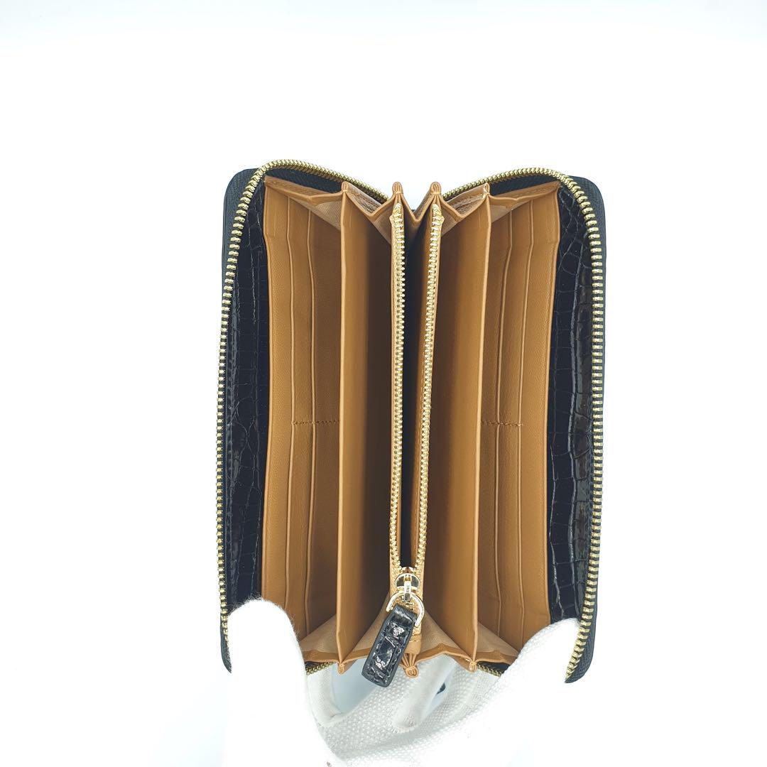 新品　シャイニングクロコダイル　ラウンドファスナー長財布　ブラック