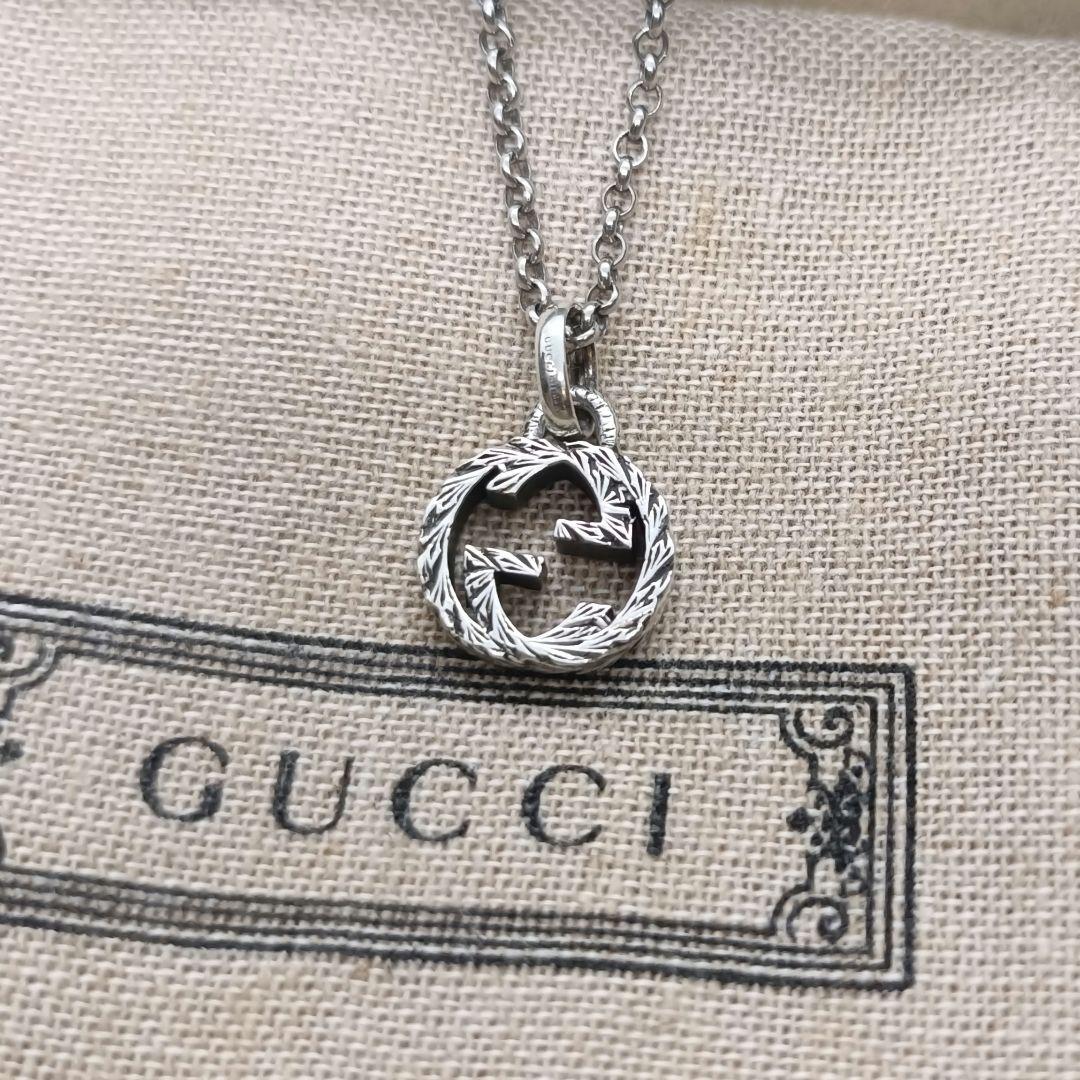 極美品✨️　グッチ　ネックレス　インターロッキングG　シルバー　燻
