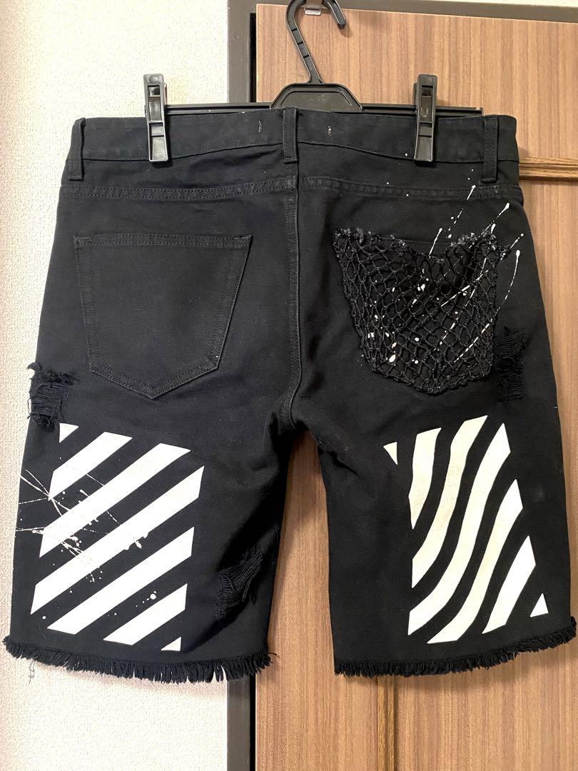 Off-White オフホワイト】 メンズ ハーフパンツブラックデニム生地