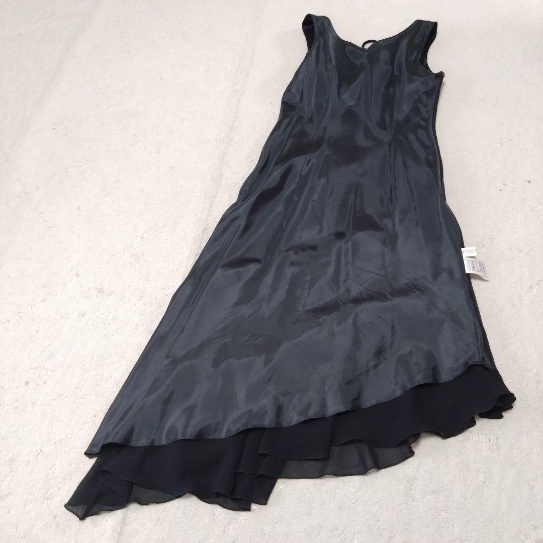 【 美品 】ロングワンピース ノースリーブ ドレス 9 黒 アシメ 東京ソワール