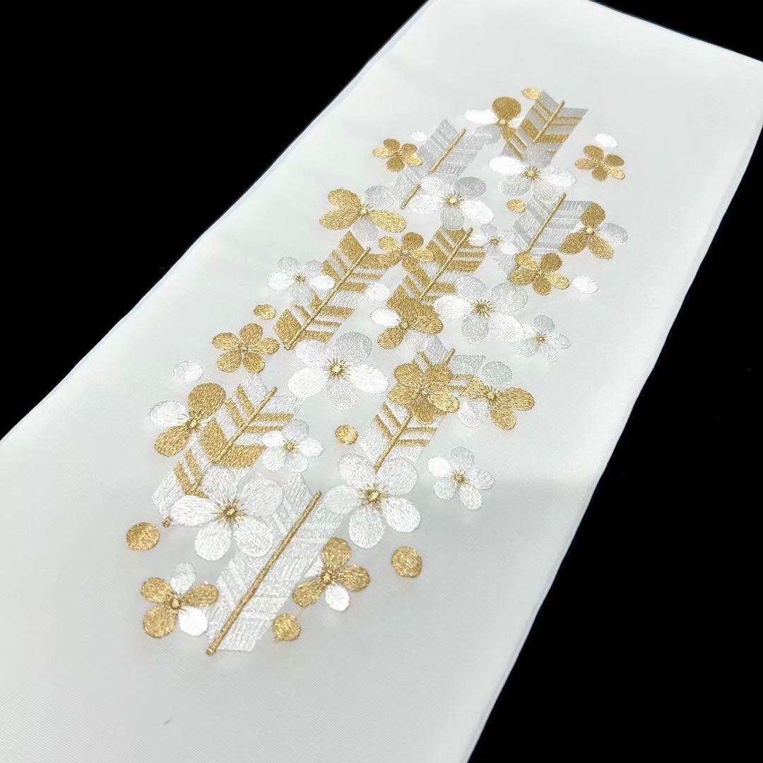 刺繍半襟 刺繍半衿　矢羽　シルエリー　silelly 重衿　白金　2点0206④