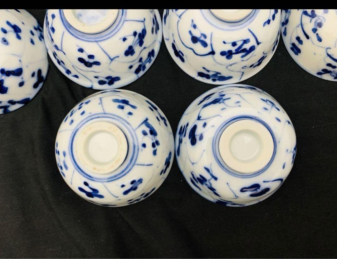 古伊万里染付　なずな文 煎茶7客 のみ　　染付なつな文　汲出し