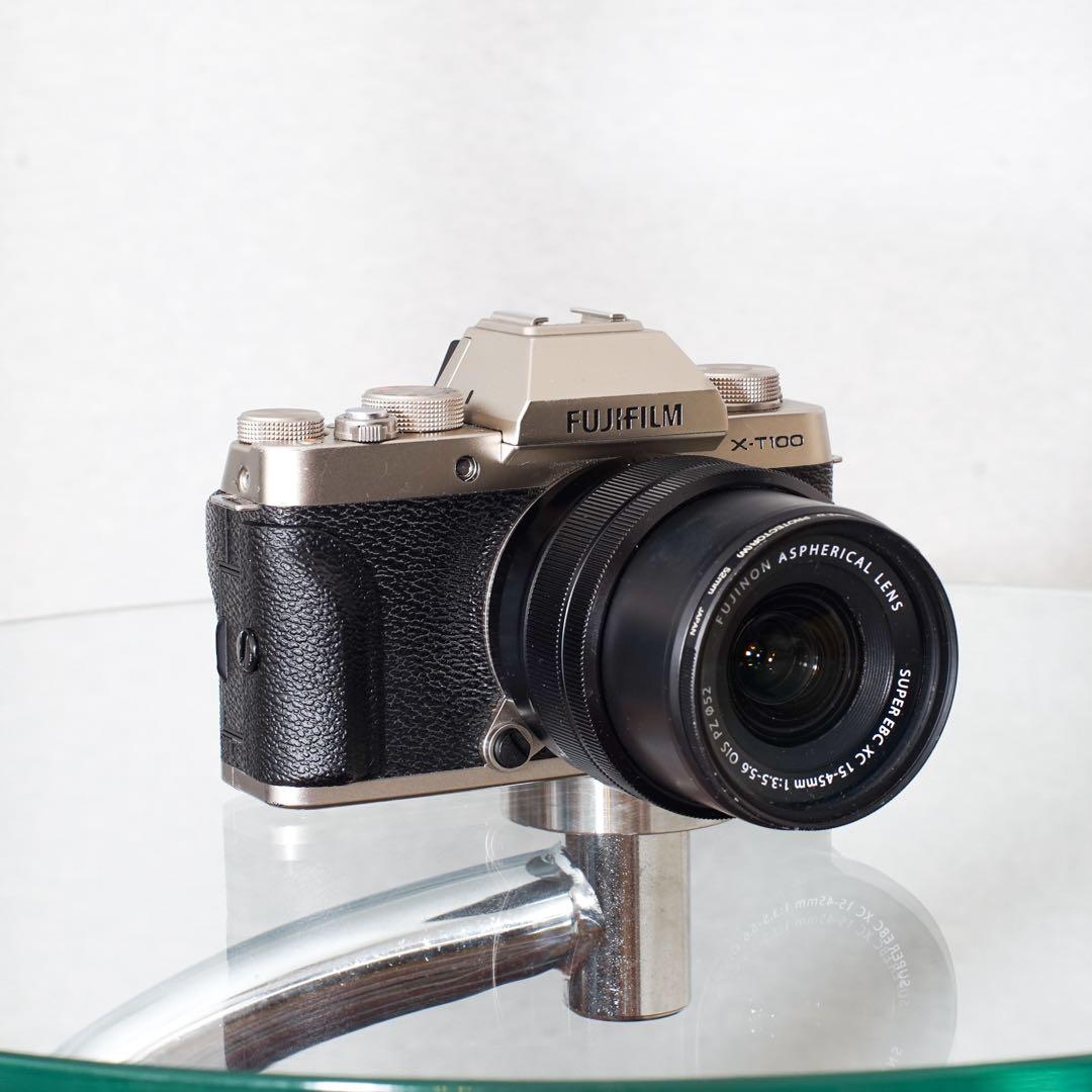 FUJIFILM X-T100 シャンパンゴールド レンズキット純正グリップ付