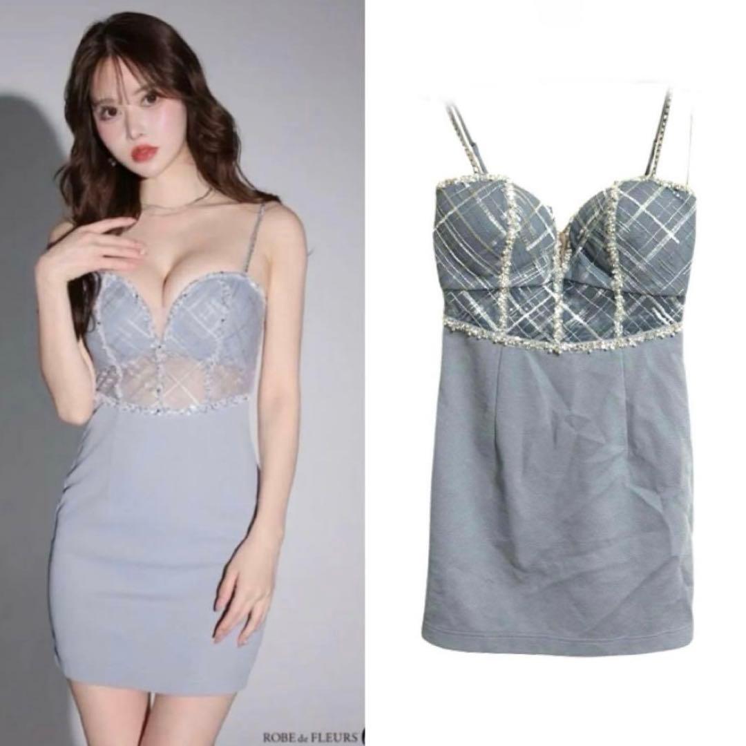 ローブドフルール glossy ウエストシースルービジューミニキャミキャバドレスS ROBE de FLEURS