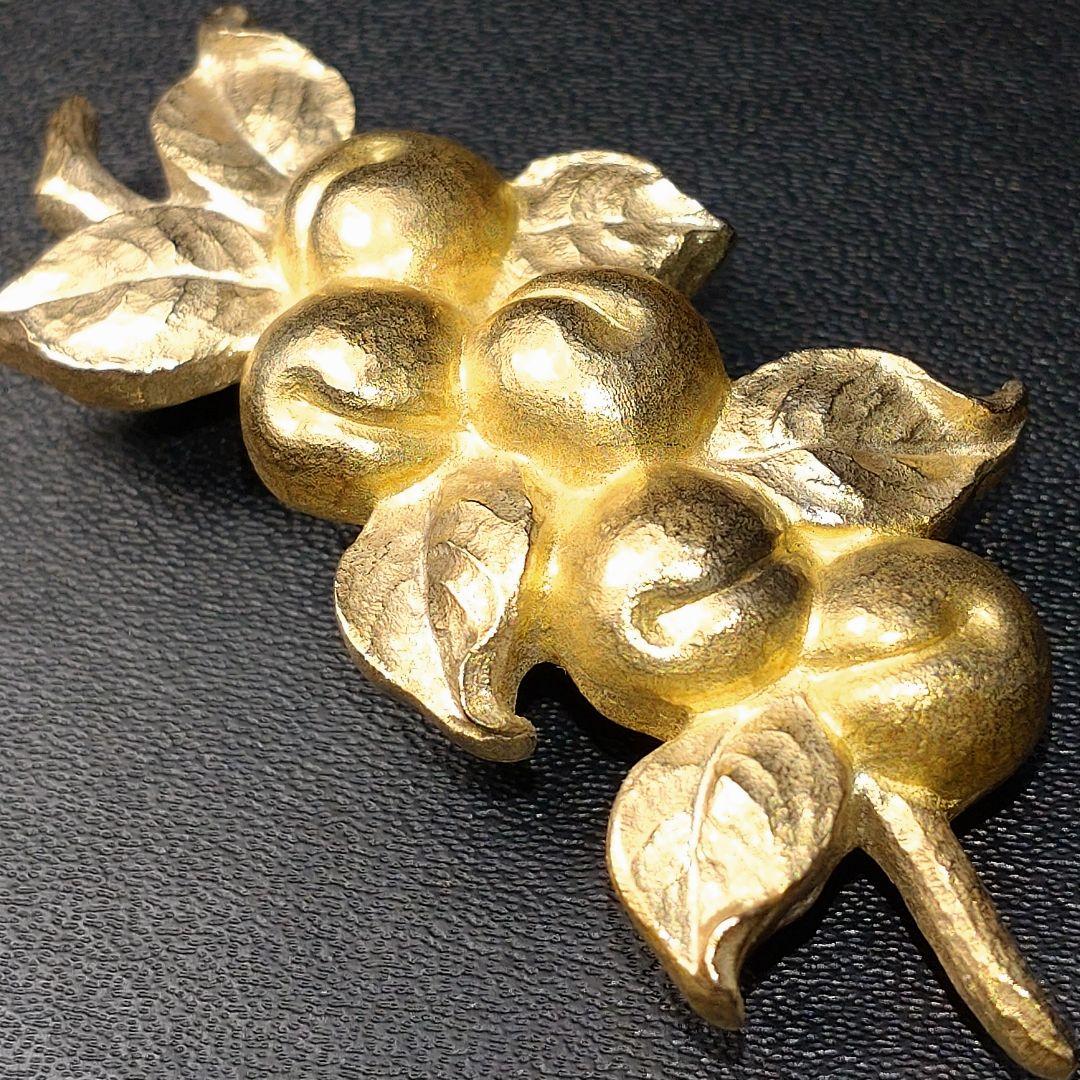 彫金 K18 帯留め あんず 彫金作家 三沢栄一氏 着物