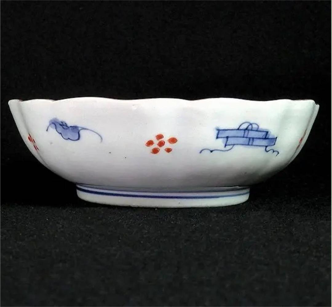 古伊万里　赤絵　草花紋に麒麟の図　膾皿　２客　D119AS-BVx 古伊万里 赤絵 草花紋に麒麟の図 膾皿 2客 D119AS-BVx