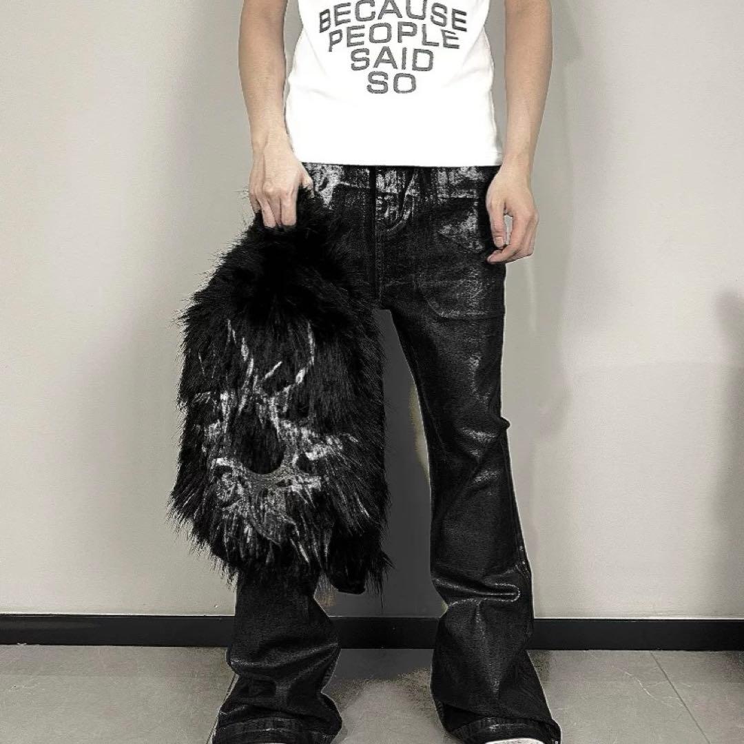 Dualpersonality graphic fur backpack