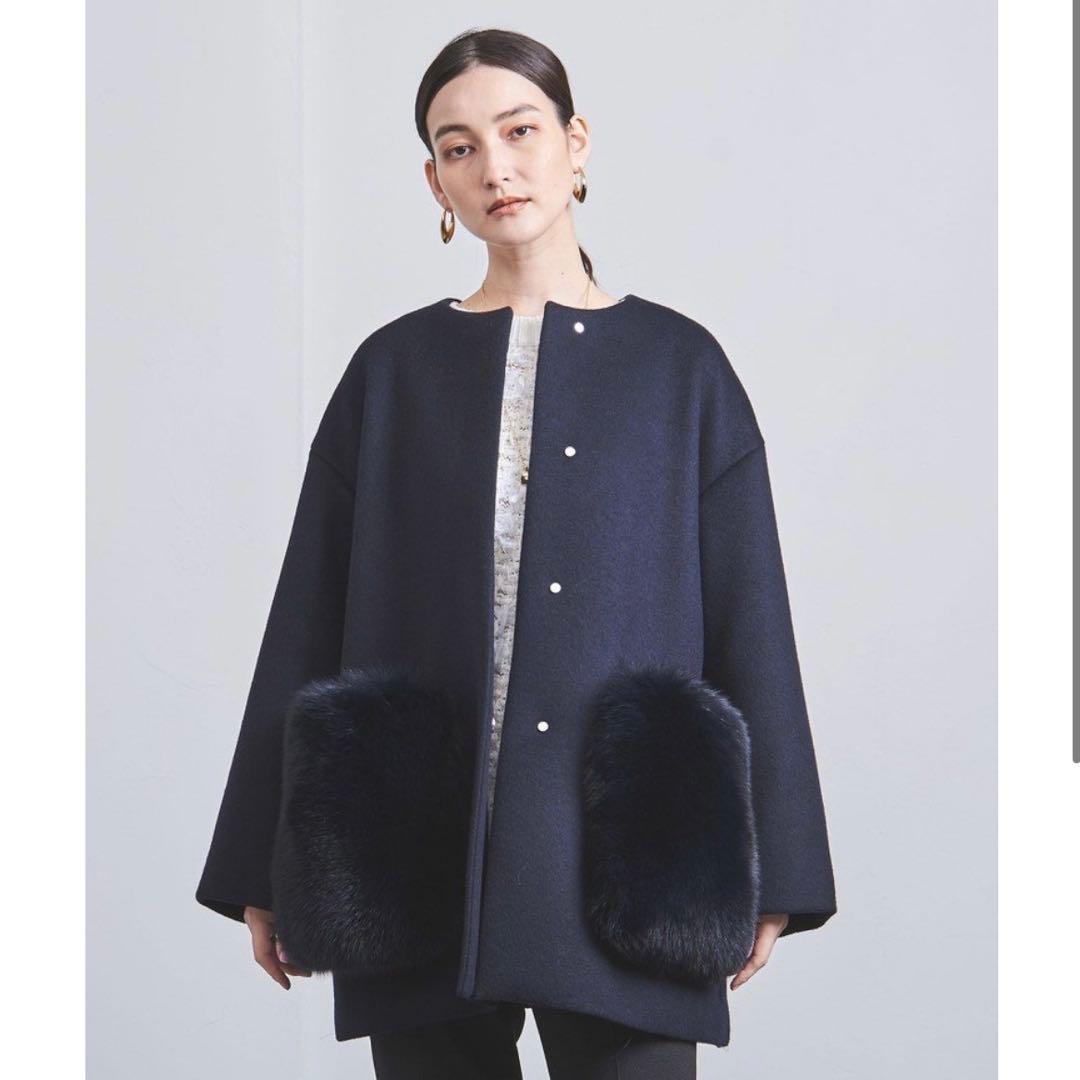 ユナイテッドアローズ Wフォックスファー ポケットノー コート 36S・UNITED ARROWS