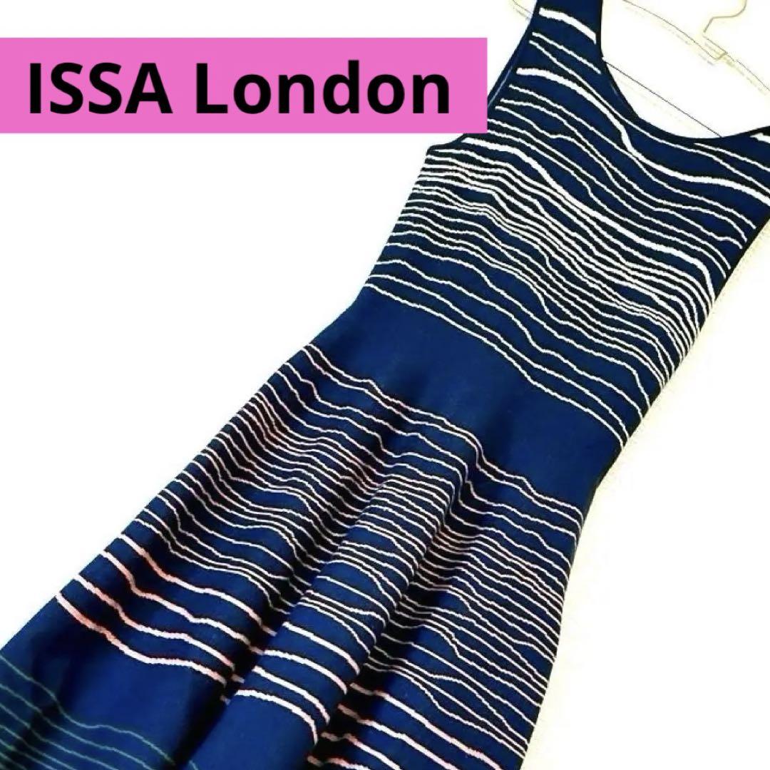 ISSA イッサ ロンドン　ジャガード　ニット　ワンピース　ボーダー　フレア