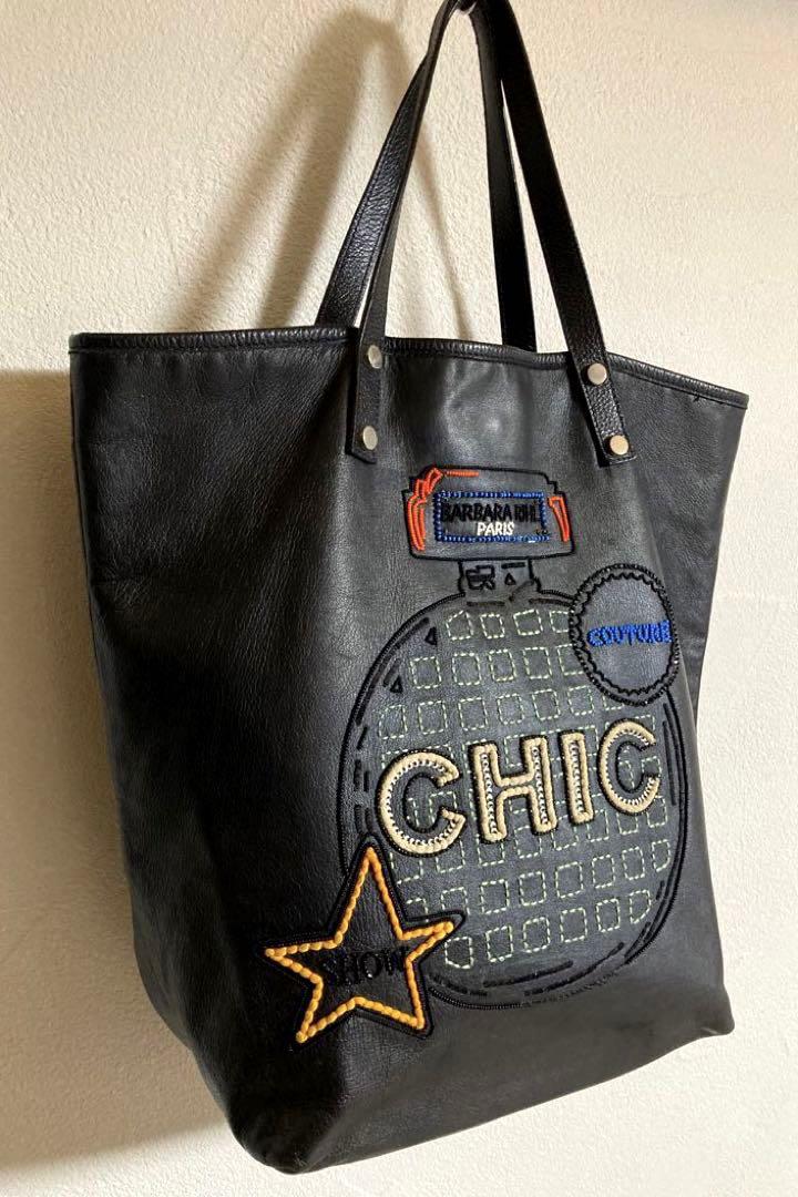 BARBARA RIHL フランス製 レザー トートバッグ 肩掛け ビーズ 刺繍