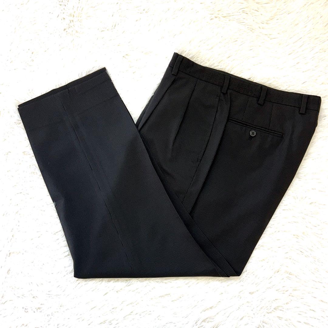 NEWYORKER AB5 ビジネススーツ 黒 ストライプ柄