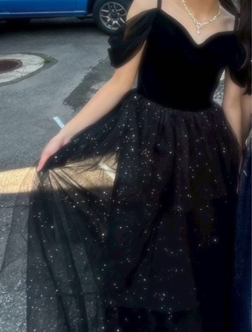 文化祭ドレス黒 ティアラ・ネックレス付