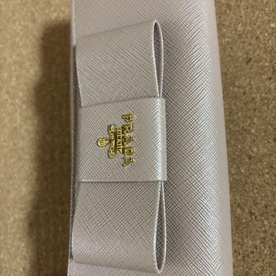【PRADA】サフィアーノレザー リボン 長財布 ピンクベージュ