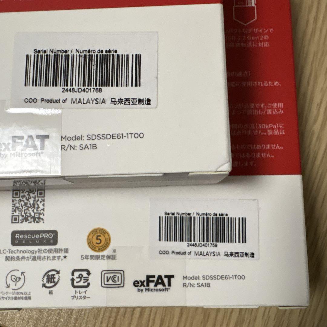 SanDisk Extreme ポータブルSSD 4TB x 2台