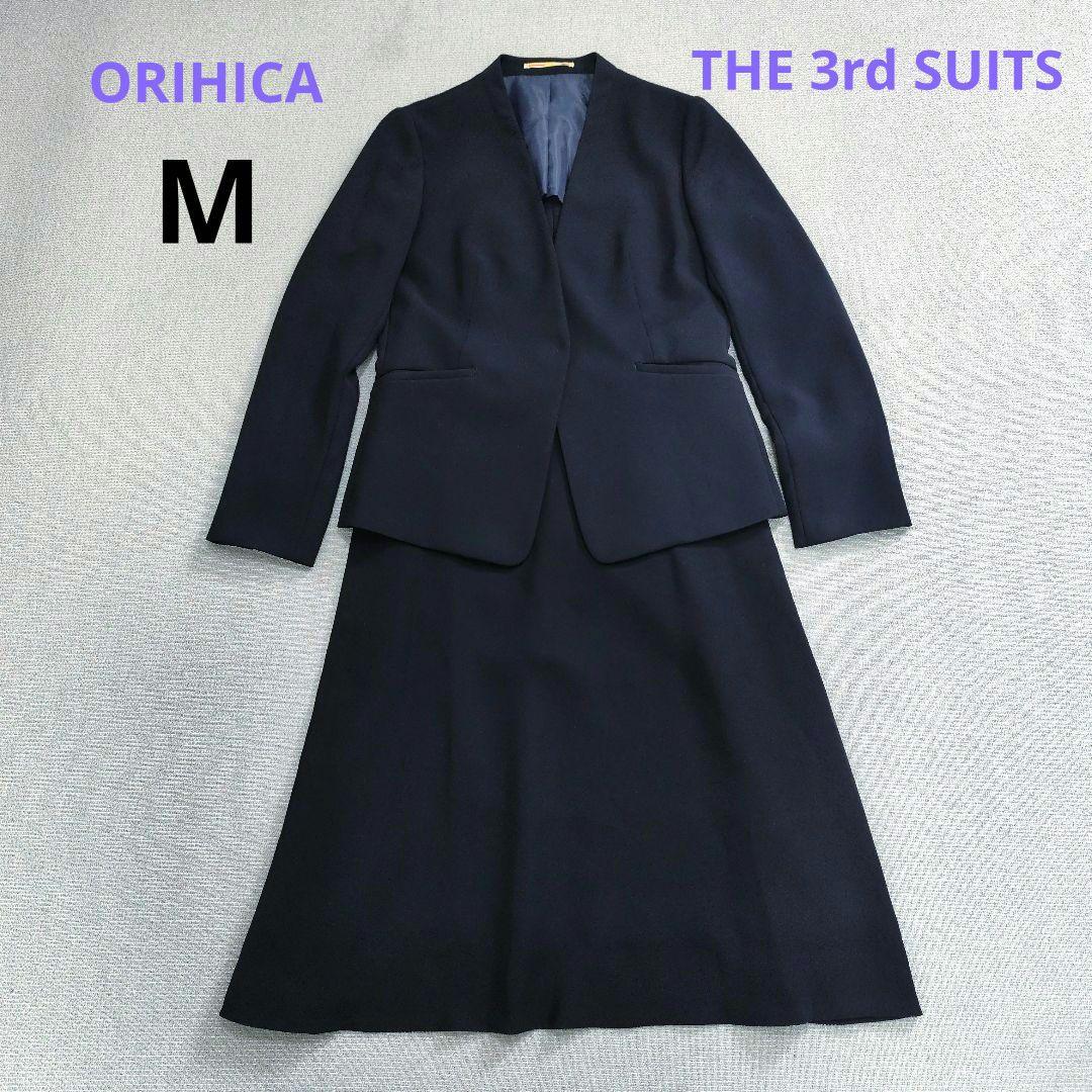 ORIHICA】美品ウォッシャブル ノーカラージャケット ネイビー