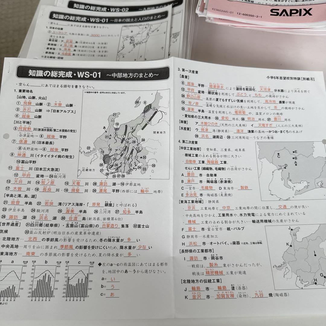 知識の総完成☆SAPIX　サピックス　6年生　社会 SAPIX 社会 6年生 ウィークリーサピックス 知識の総完成 土曜日