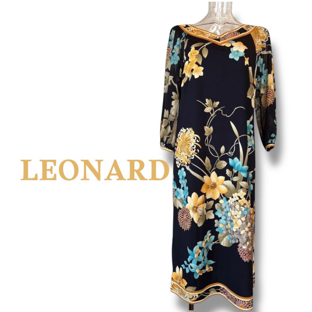 ✨超レア✨LEONARD レオナール ワンピース 花柄 カンカン素材 七分袖 LEONARD＊カンカン素材＊花柄七分袖ワンピース - メルカリ