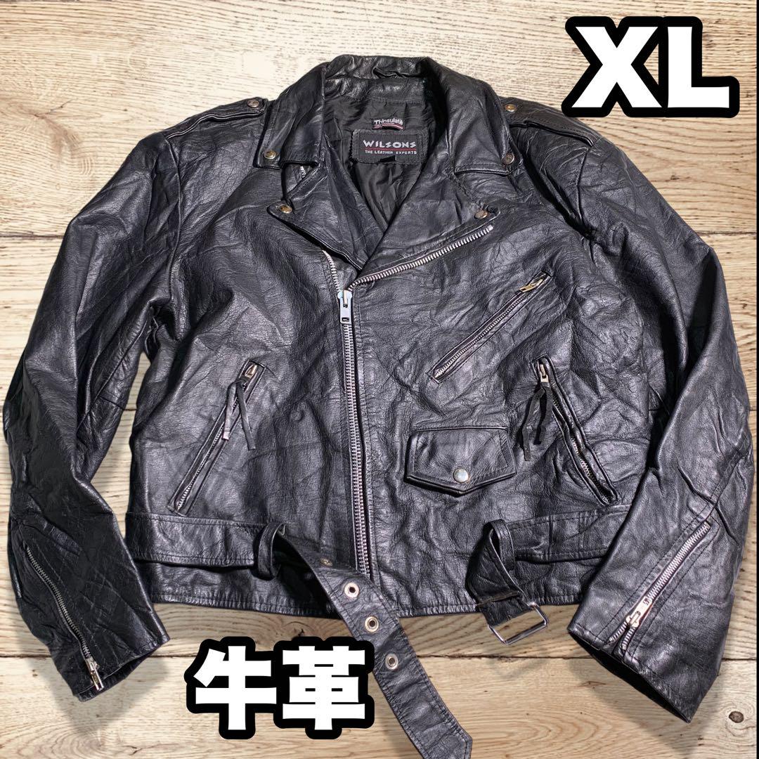 Wilsons XLサイズ ダブル ライダースジャケット 革ジャン 牛革 黒