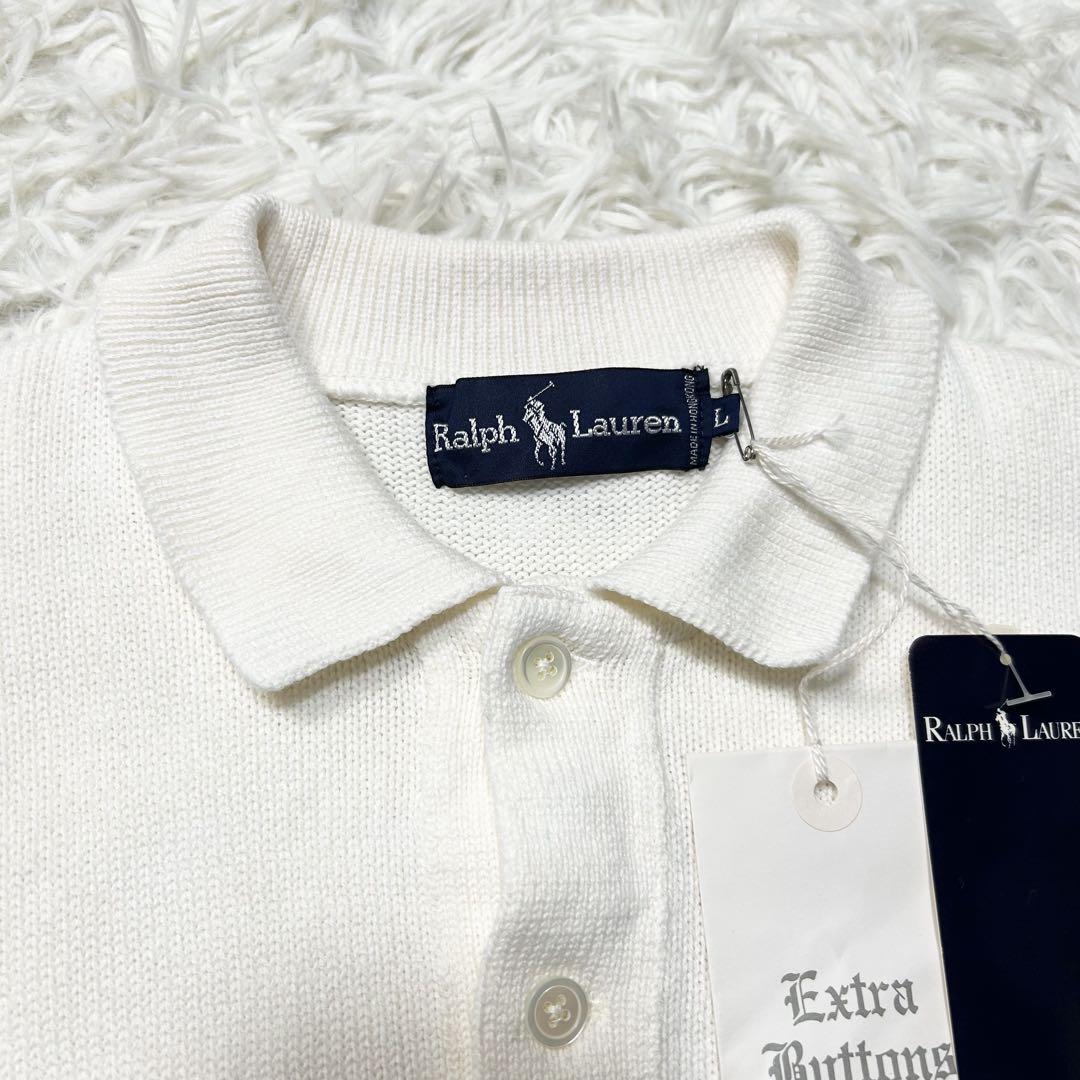 レディースPolo Ralph Lauren ホワイトニットポロシャツ Lサイズ POLO RALPH LAUREN ニット セーター ケーブルニット ポロシャツ