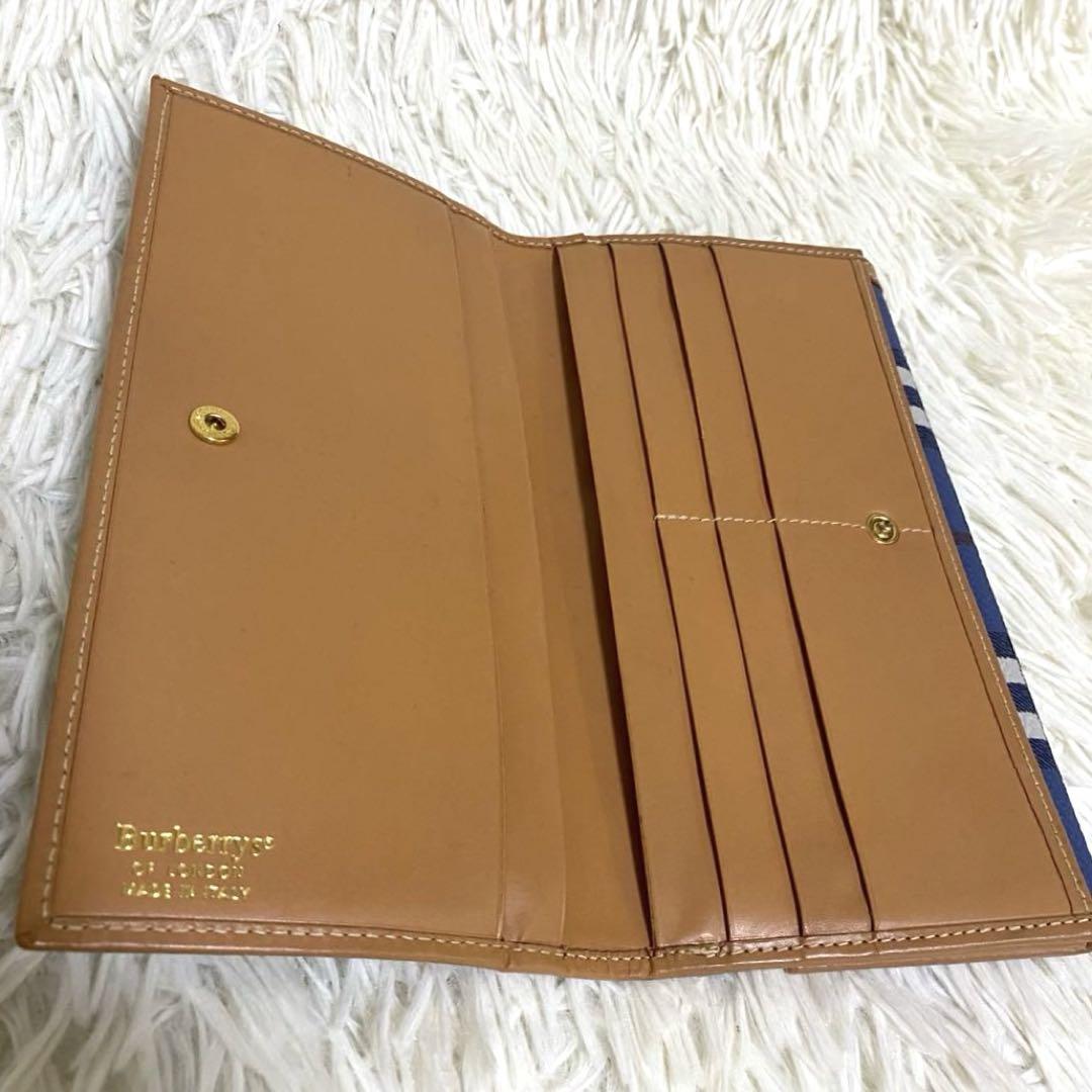 【美品✨】バーバリー 長財布 ノバチェック シャドーホース フラップ ブルー
