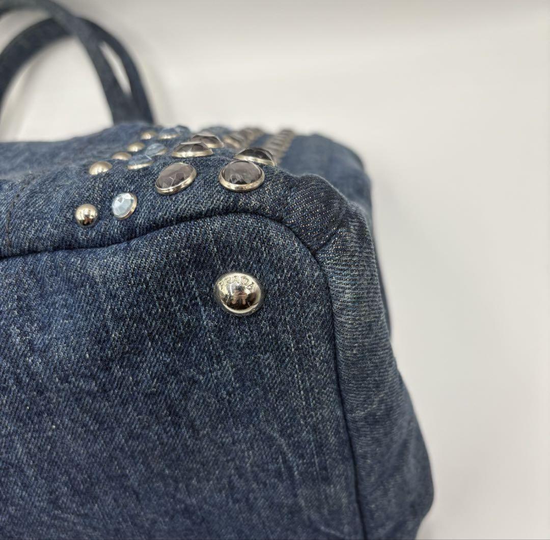 良品✨】PRADA プラダ ハンドバッグ カナパ ビジュー スタッズ