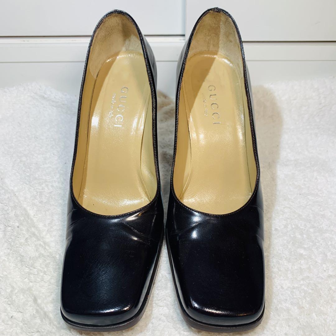⭐️美品GUCCI グッチ　スクエアトゥ　チャンキーヒール　パンプス　ハイヒール