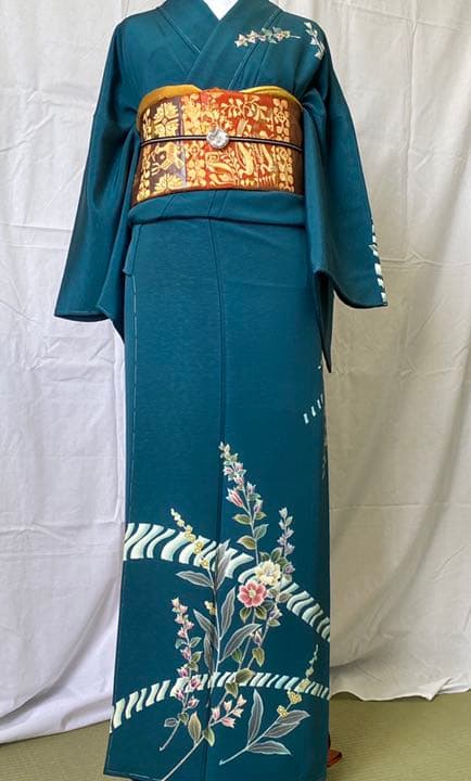 ❁⃘新品未使用❁⃘正絹 着物 グリーン系 モダン 訪問着 作家物 卒業式