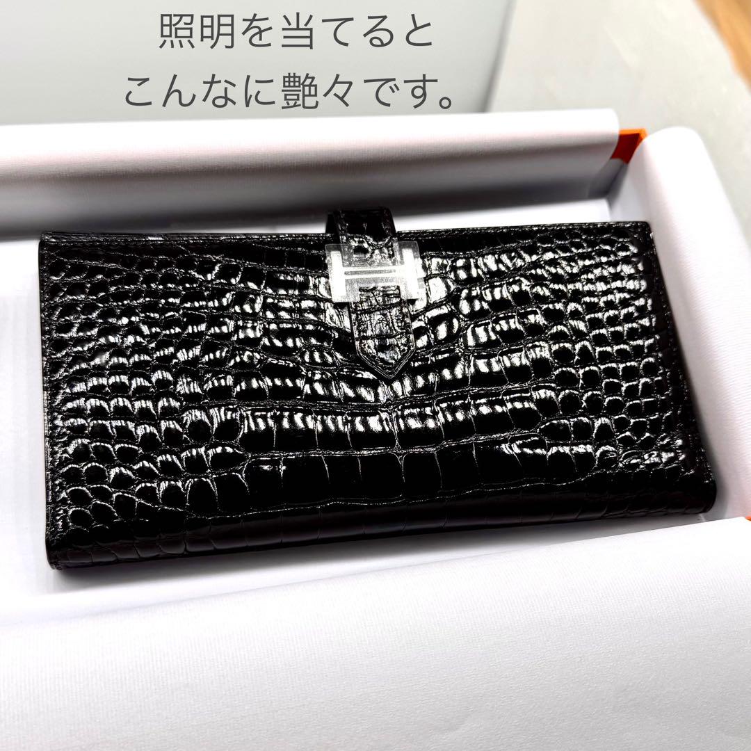 超艶あり黒【ブラックshiny】ベアンスフレHERMESクロコダイル