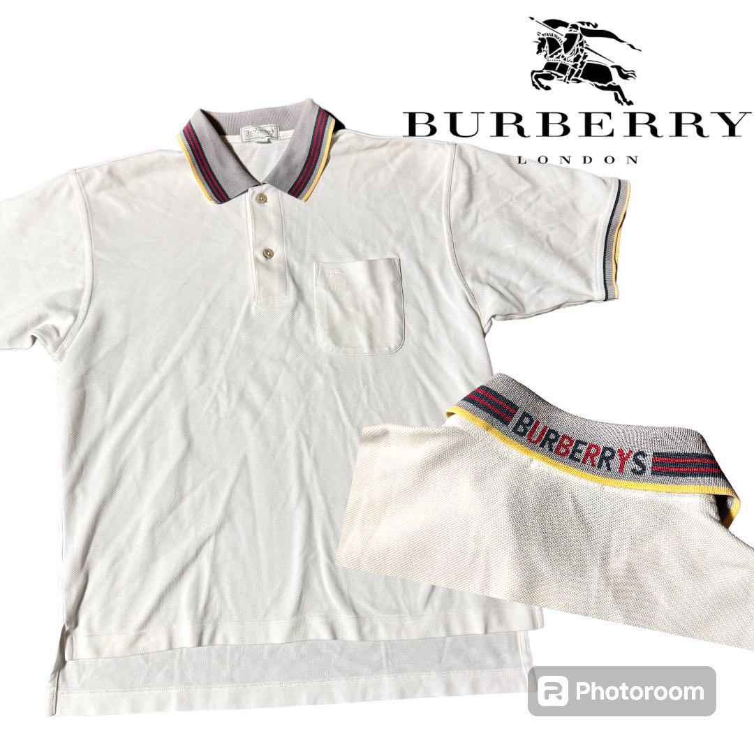 ★美品★ Burberry ポロシャツ 襟 ロゴ ボーダー ヴィンテージ