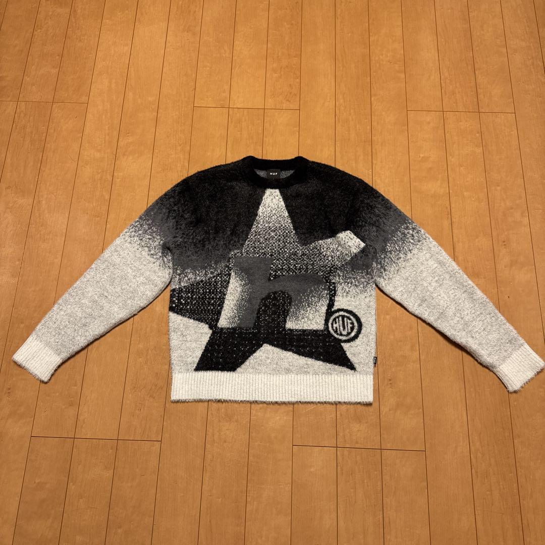 HUF スター柄 ニットセーター S グレー/ブラック チャコール