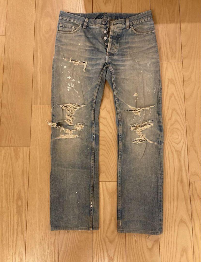 HELMUT LANG ヘルムートラング ペンキ加工 デニム メンズ 32 HELMUT LANG - ☆USA製 HELMUT LANG USED加工 ペンキ 赤耳