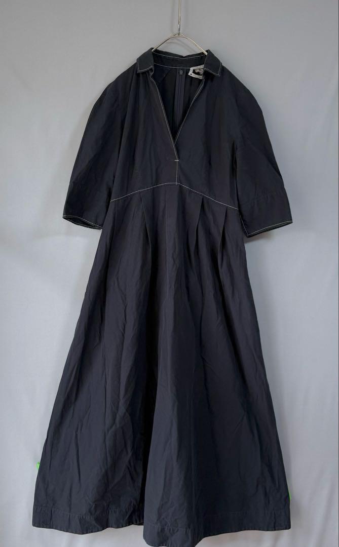 MARLENEDAM ITALY 半袖ステッチマキシワンピース　ネイビー40
