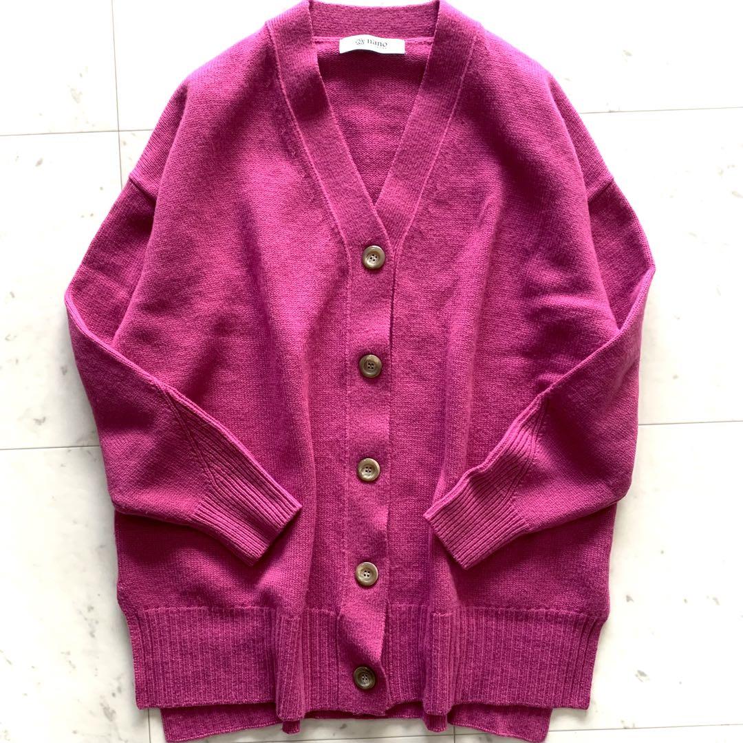 美品*ナノユニバース ウール カシミヤ混 近年モデル カーディガン ピンク 38