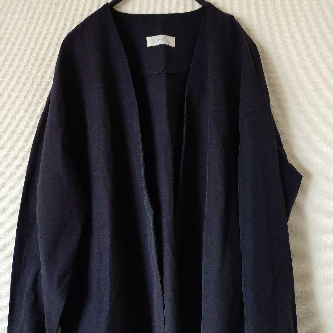 prittripストレッチトッパージャケットノーカラーコットンリネン