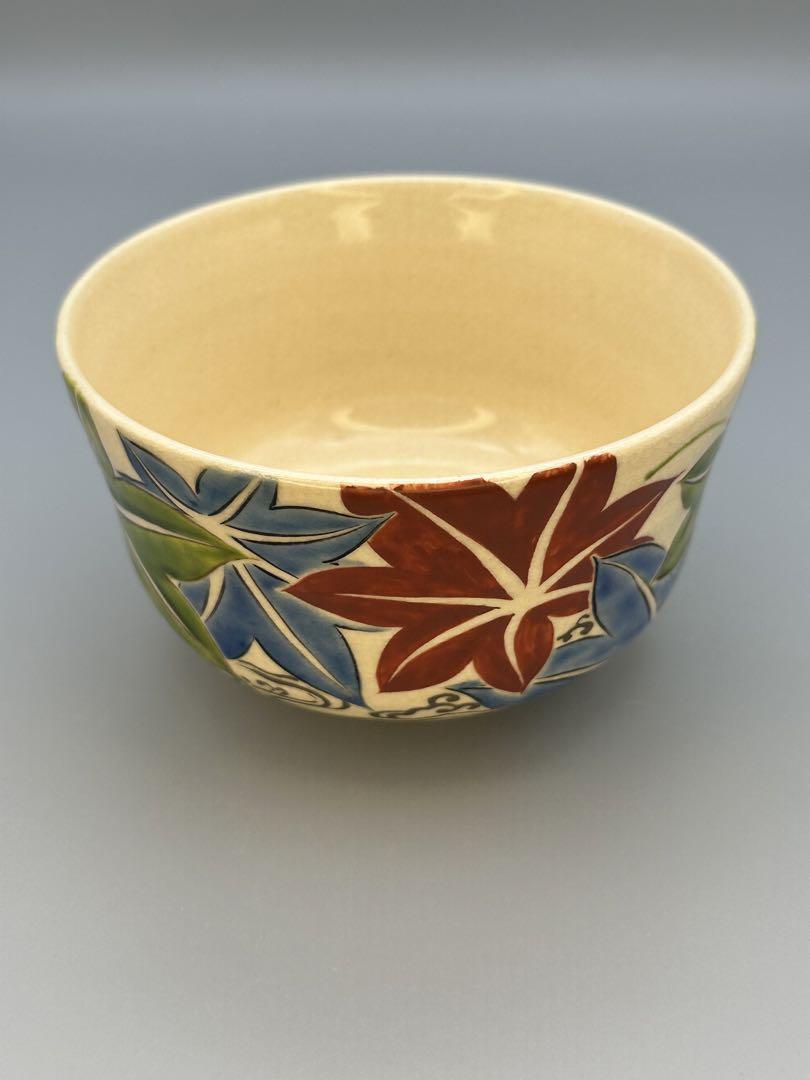 茶道具　茶碗　伊東陶山　紅葉絵茶碗
