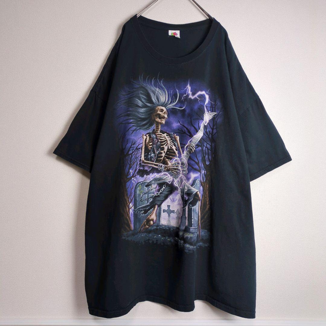 Tシャツ XL ガイコツ スカル Y2K 大きめ プリントデザイン 黒 古着