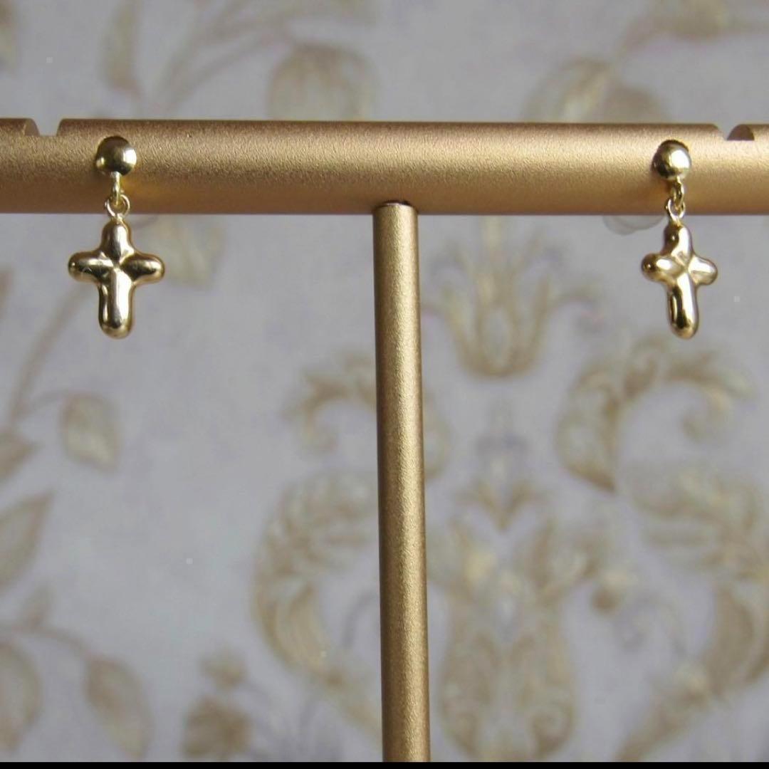 18K 18金 ピアス クロス 刻印あり スタッド 十字架 ゴールド