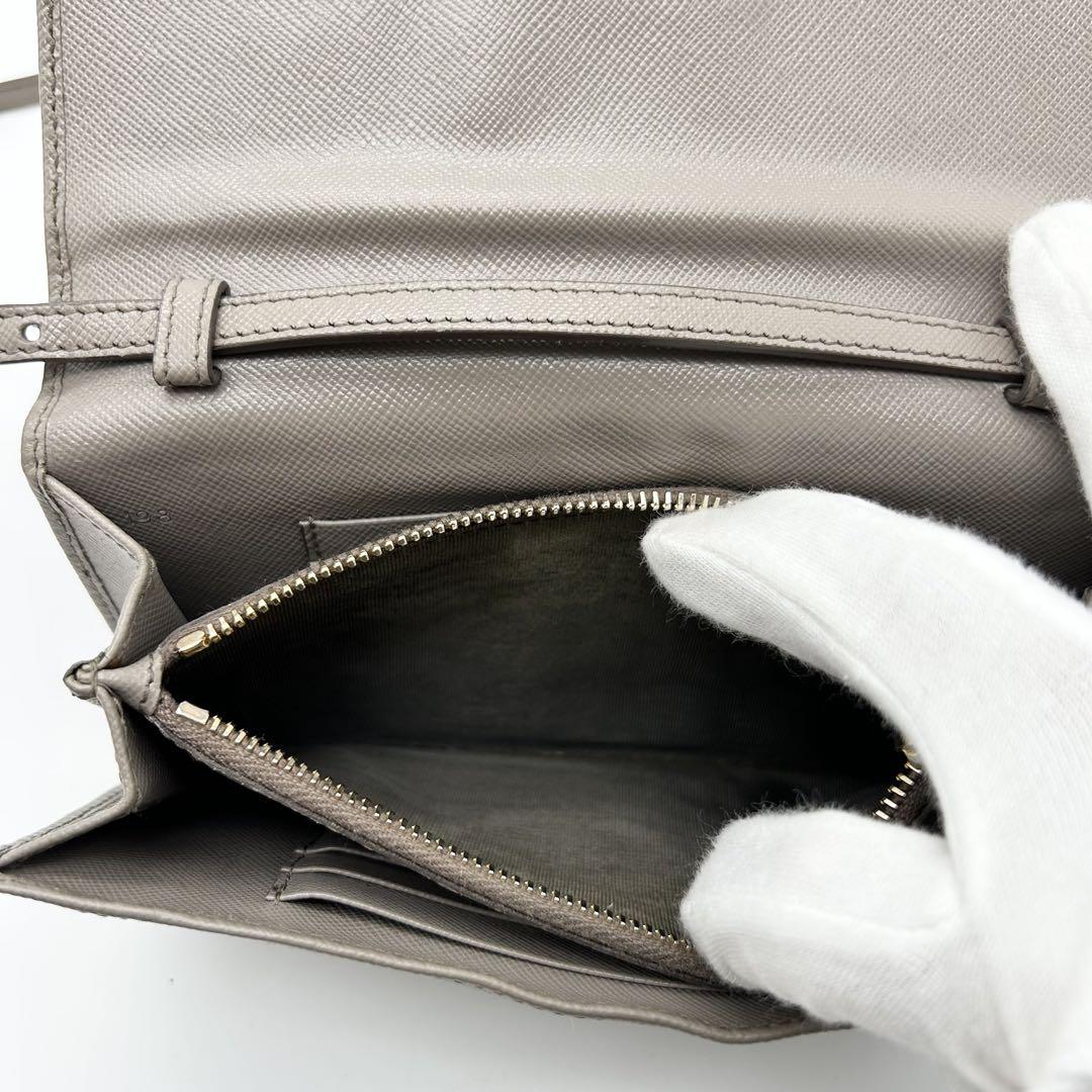 箱付 PRADA プラダ 長財布 ショルダーウォレット グレージュ 1M1437