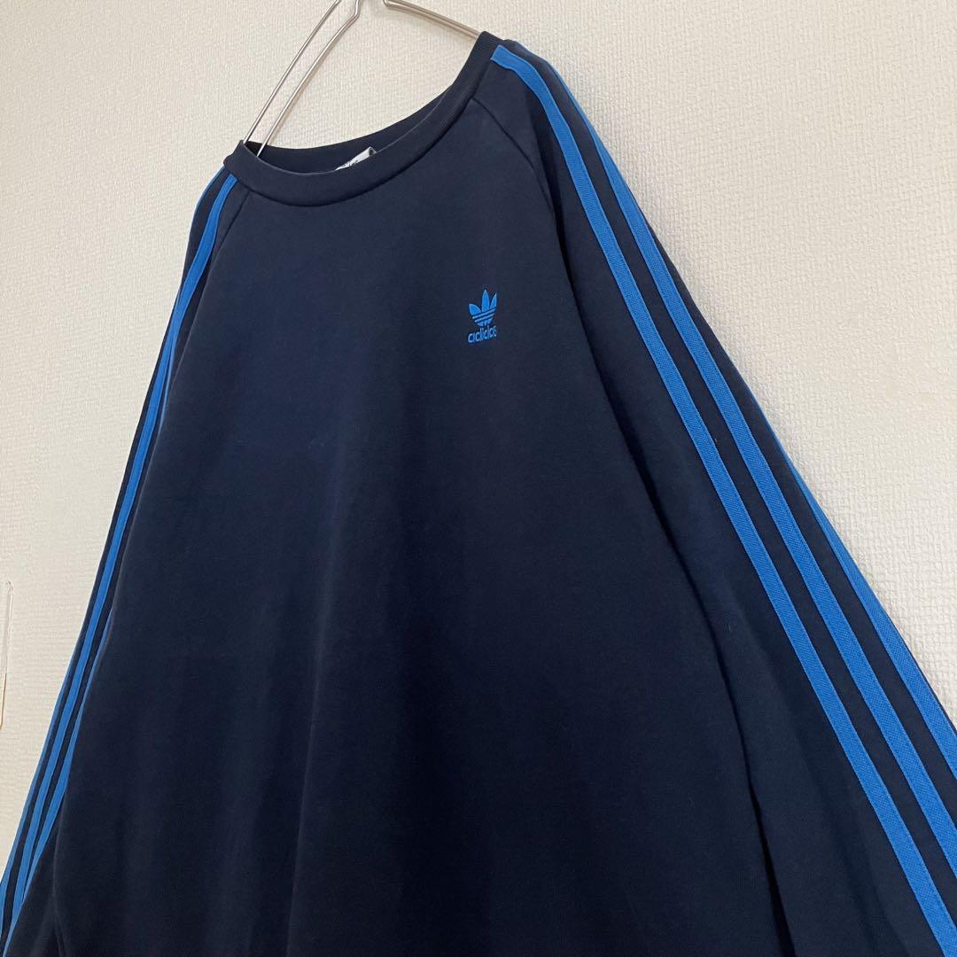 刺繍トレフォイルロゴadidasスリーライン超オーバーサイズ三本線アディダス紺