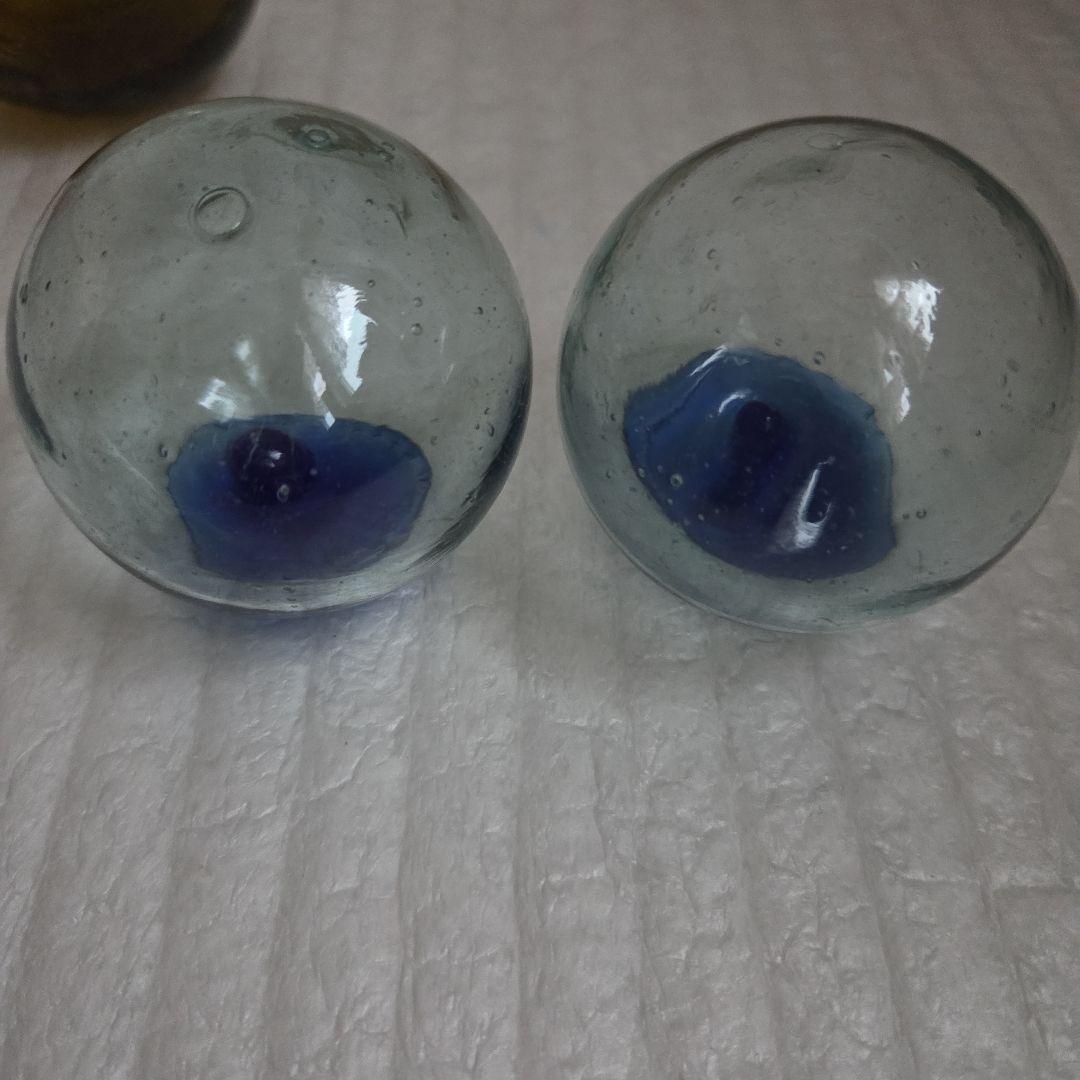 ガラス浮き玉 茶 青ボタンx2 ガラス浮き玉 茶 青ボタンx2