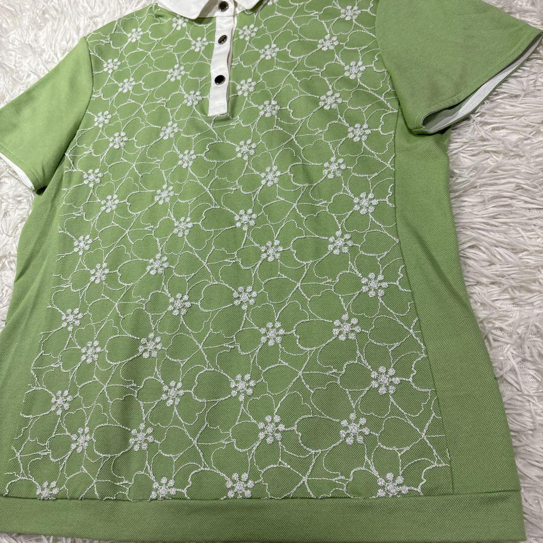 極美品 ランバン スポール ポロシャツ 刺繍 花柄 M ゴルフウエア 洗える